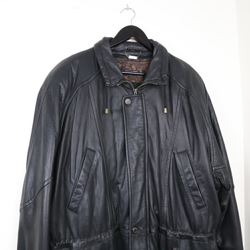 Danier Vintage Leather Olefin Oversized Filled Men's Jacket 80s Black - Picture 2 of 11